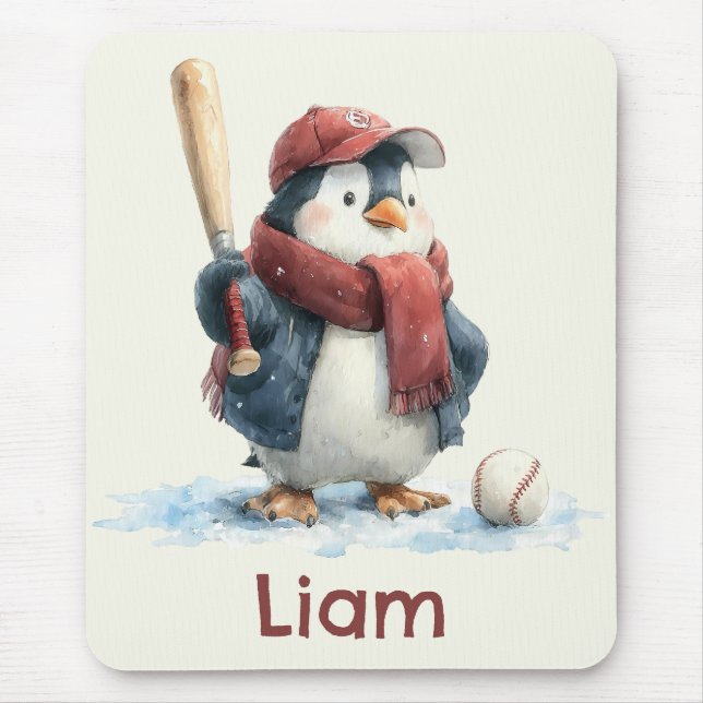 Mousepad Pinguim de Beisebol de Inverno Personalizado para  (Frente)