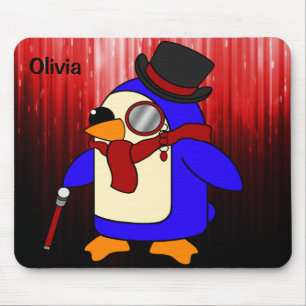 Mousepad Pinguim-de-cartoon branco vermelho e preto