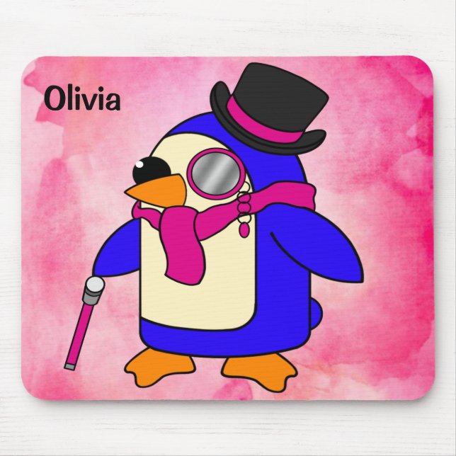 Mousepad Pinguim-de-cartoon-de-cor-de-rosa (Frente)