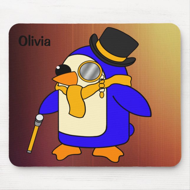 Mousepad Pinguim de desenho animado bonito, amarelo-sol (Frente)