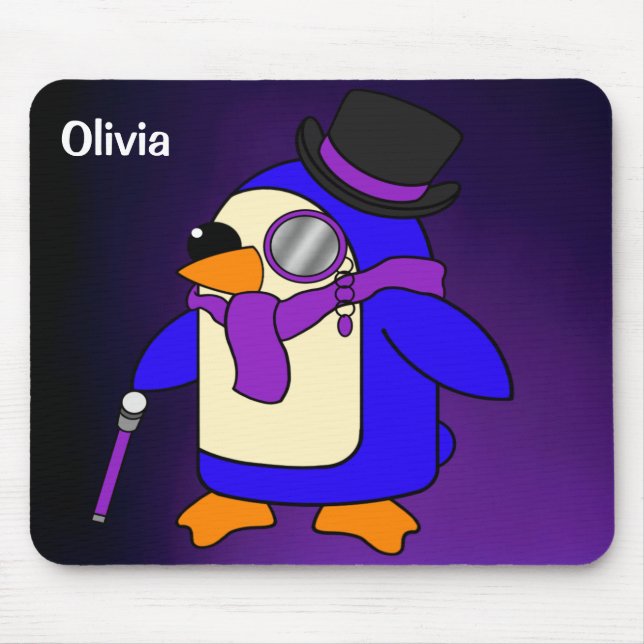 Mousepad Pinguim de desenho animado bonito, roxo profundo e (Frente)