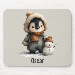 Mousepad Pinguim de Inverno com Desenho de Boneco de Neve