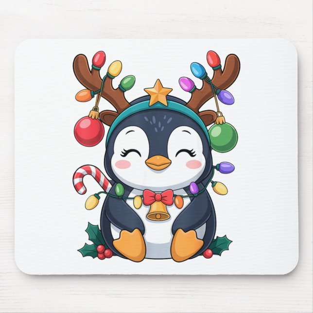 Mousepad Pinguim De Natal Luzes De Renas Férias Animal K (Frente)