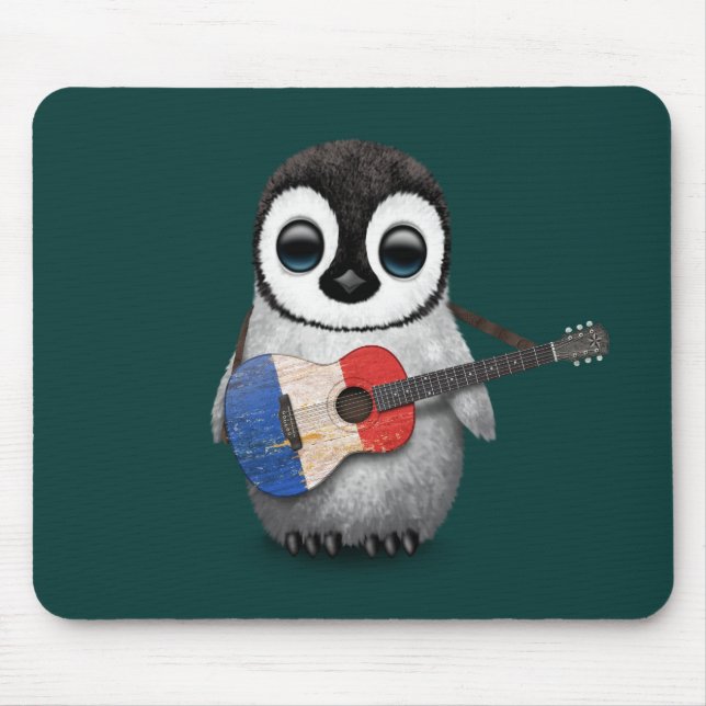 Mousepad Pinguim do bebê que joga a cerceta francesa da (Frente)