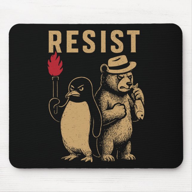 Mousepad Pinguim Engraçado Resiste Pinguins em Protesto Con (Frente)