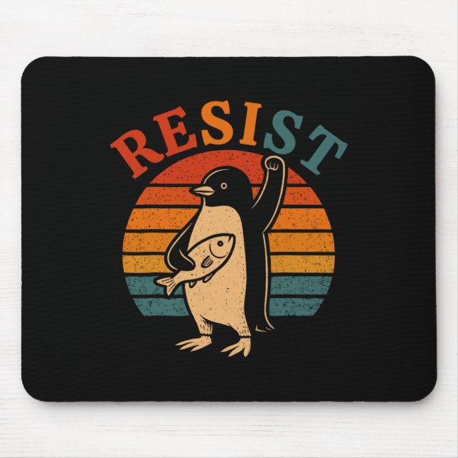 Mousepad Pinguim Engraçado Resiste Pinguins em Protesto Con (Frente)