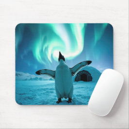 Mousepad Pinguim Feliz Dançando Sob Luzes do Norte