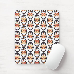 Mousepad Pinguim fofo segurando um cartaz com o número 99