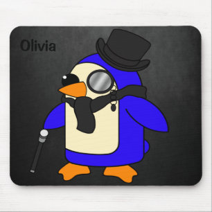 Mousepad Pinguim-preto-na moda de-cartoon bonito