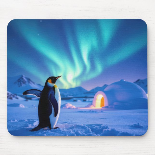 Mousepad Pinguim Sob Luzes do Norte (Frente)