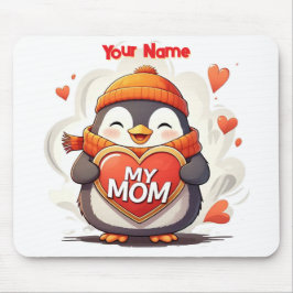 Mousepad Pinguim sorridente segurando o cardíaco MY MOM