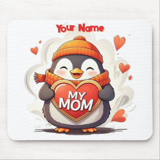 Mousepad Pinguim sorridente segurando o cardíaco MY MOM