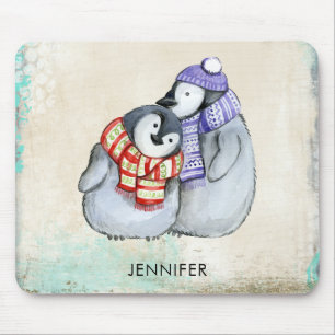 Mousepad Pinguins bonitos nos Scarves e nos chapéus do