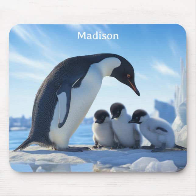 Mousepad Pinguins de Cubo de Nome Personalizado (Frente)