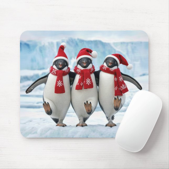 Mousepad Pinguins de Natal Dançando em um Iceberg (Com mouse)