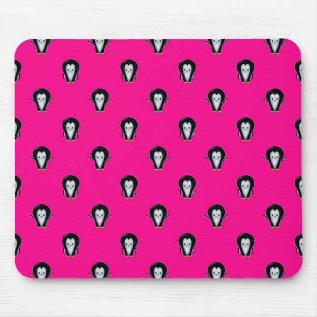 Mousepad Pinguins divertidos sobre padrão rosa quente (Frente)