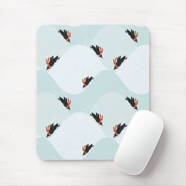 Mousepad Pinguins reproduzíveis deslizando no padrão da nev (Com mouse)