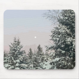 Mousepad Pinheiros Cobertos Pela Neve Lua Sunset