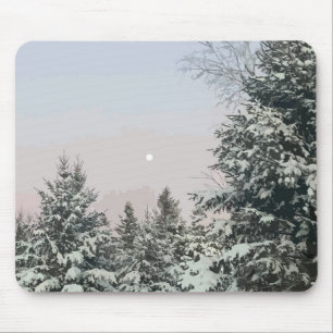Mousepad Pinheiros Cobertos Pela Neve Lua Sunset