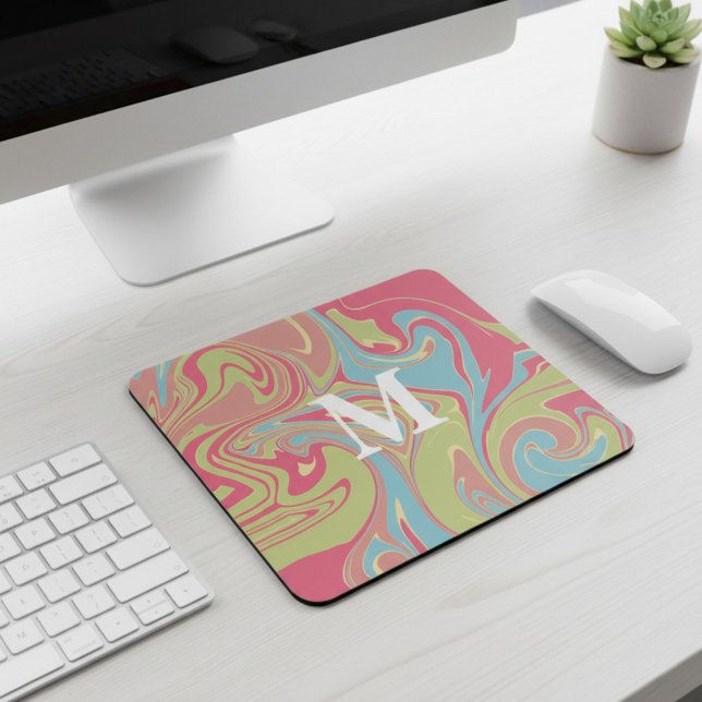 Mousepad Pink and Green Marble Monogram (Criador carregado)