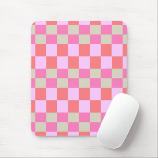Mousepad Pink and Sand Beige Retro Checkerboard Pattern