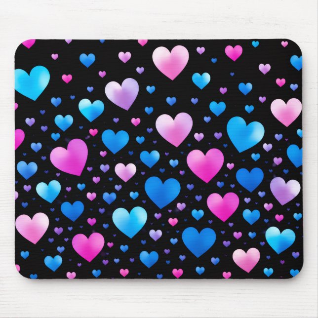 Mousepad Pink & Blue Glowing Hearts (Frente)