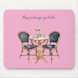 Mousepad Pink Blue Paris Table Baguettes