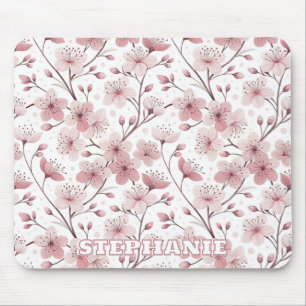 Mousepad Pink Cherry Blossom Sakura Pattern on White (2)