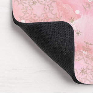 Mousepad Pink Christmas Snowflakes Boho Patterno