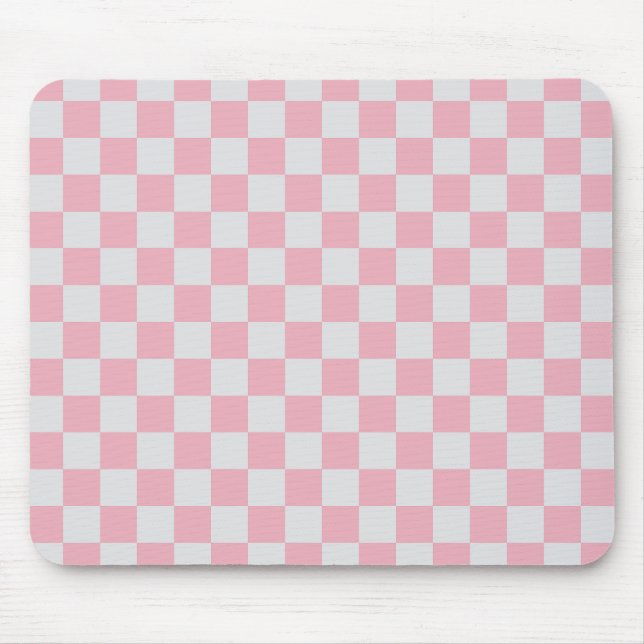 Mousepad Pink + Cinza Checkered Checkerboard Padrão (Frente)