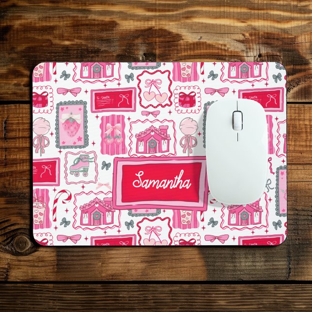 Mousepad Pink Coquette aesthetic girly whimsical pattern (Criador carregado)