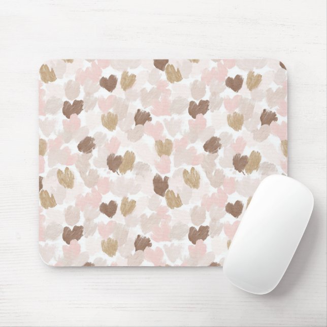 Mousepad Pink Cream Brown Hearts (Com mouse)