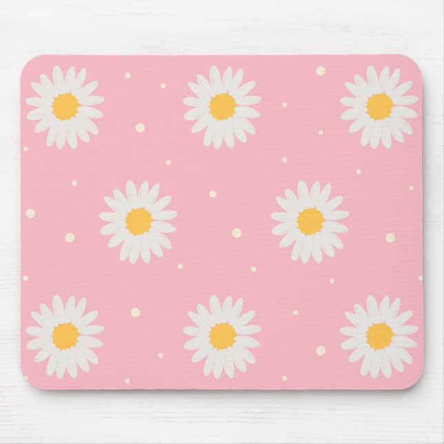 Mousepad Pink Dot Daisy Branco (Frente)