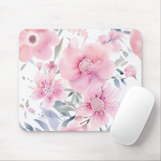 Mousepad Pink Floral Watercolor