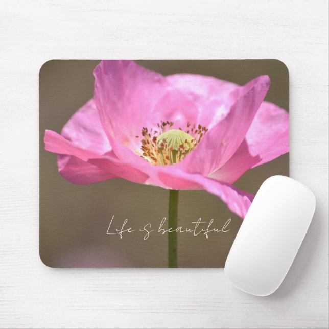 Mousepad Pink Iceland Poppy Flower (photography by me) (Com mouse)