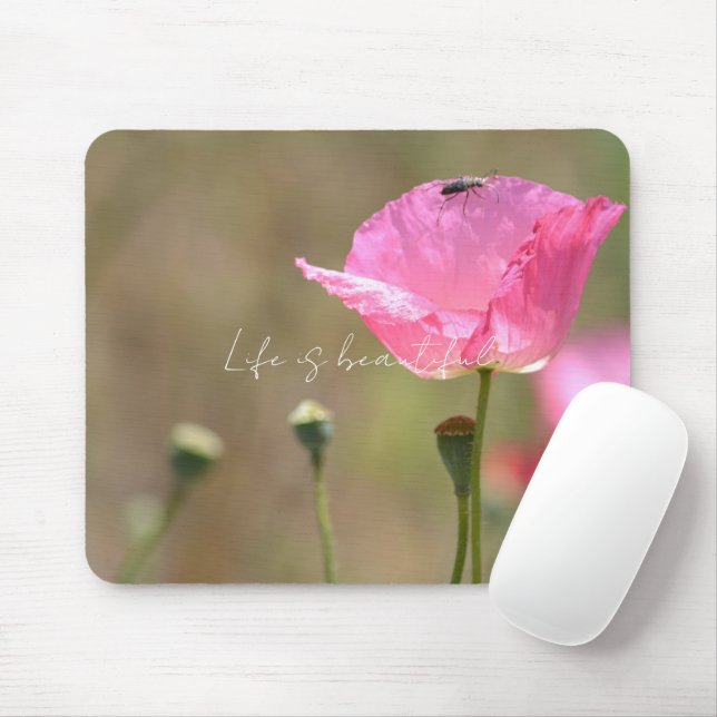 Mousepad Pink Iceland Poppy Flower (photography by me) (Com mouse)