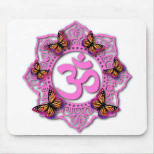 Mousepad Pink ohm mandala design with Monarch butterflies