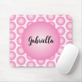 Mousepad Pink Retro Polka Dot Monogram Script Name