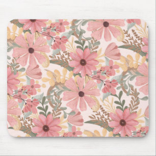 Mousepad Pink Sage Green Floral deixa padrão de aquarela