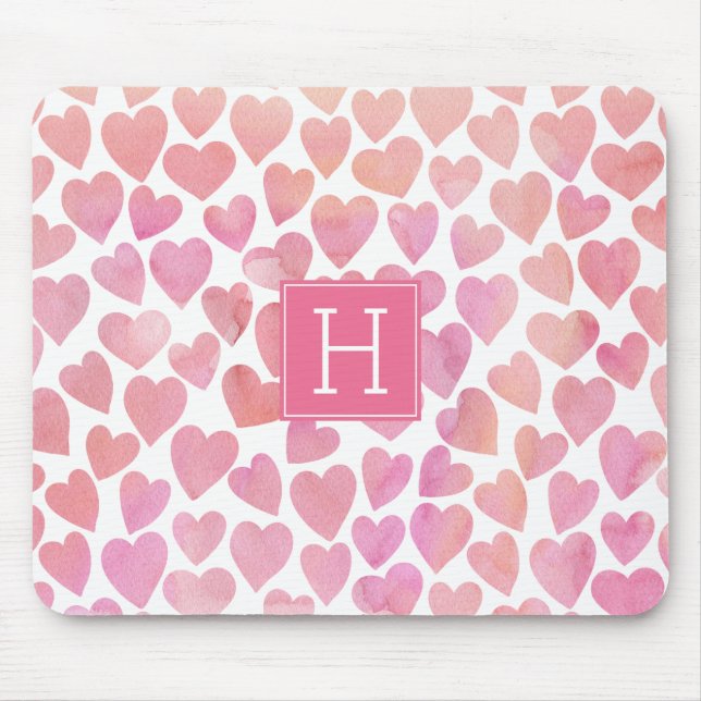 Mousepad Pink Watercolor Heart Pattern (Frente)