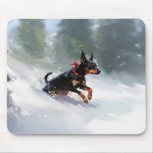 Mousepad Pinscher Dobermann Natal neve inverno