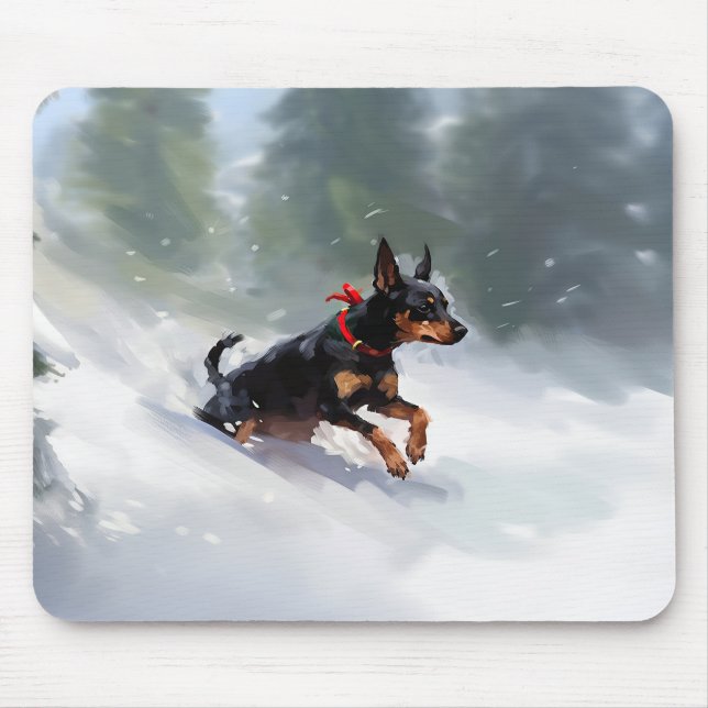 Mousepad Pinscher Dobermann Natal neve inverno (Frente)