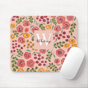 Mousepad Pintado à mão - Abstrato Floral - Cor-de-rosa