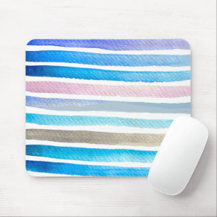 Mousepad Pintado manualmente com listras de aquarela azul