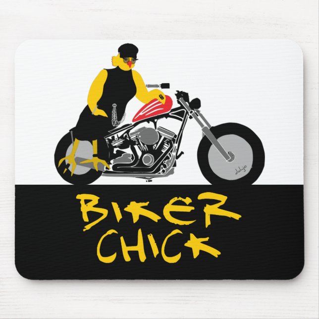 Mousepad PINTINHO BIKER sentado em sua moto (Frente)