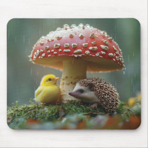 Mousepad Pintinho bonito e porco escondido debaixo de um ba