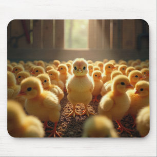 Mousepad Pintinhos Amarelos em um celeiro ensolarado