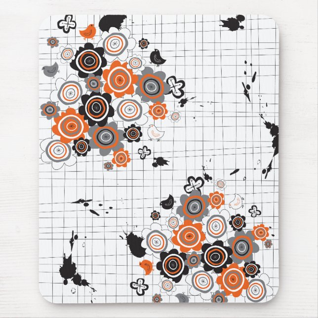 Mousepad Pintinhos de Flores Laranja Grunge Tintas Escadas  (Frente)