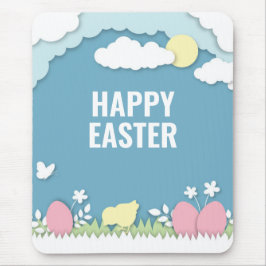 Mousepad pintinhos felzs pascoa e ovos na natureza