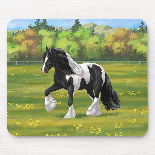 Mousepad Pinto Negro Piebald Gypsy Cavalo de Rascunho de Va (Frente)